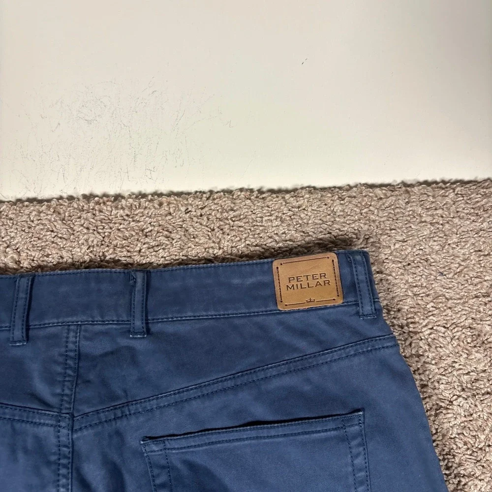 Peter Millar Mens 34x34 Navy Blue 5-Pocket Sateen Straight Leg Pants MS15B93